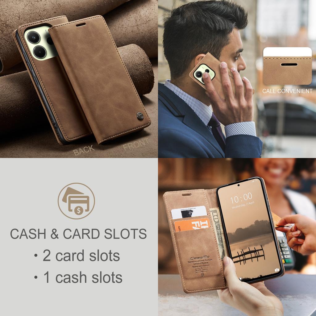 For Xiaomi Redmi Note 14 4G (164.84x78.15x8.16mm) Wallet Case CASEME 013 Series PU Leather Phone Cover Stand