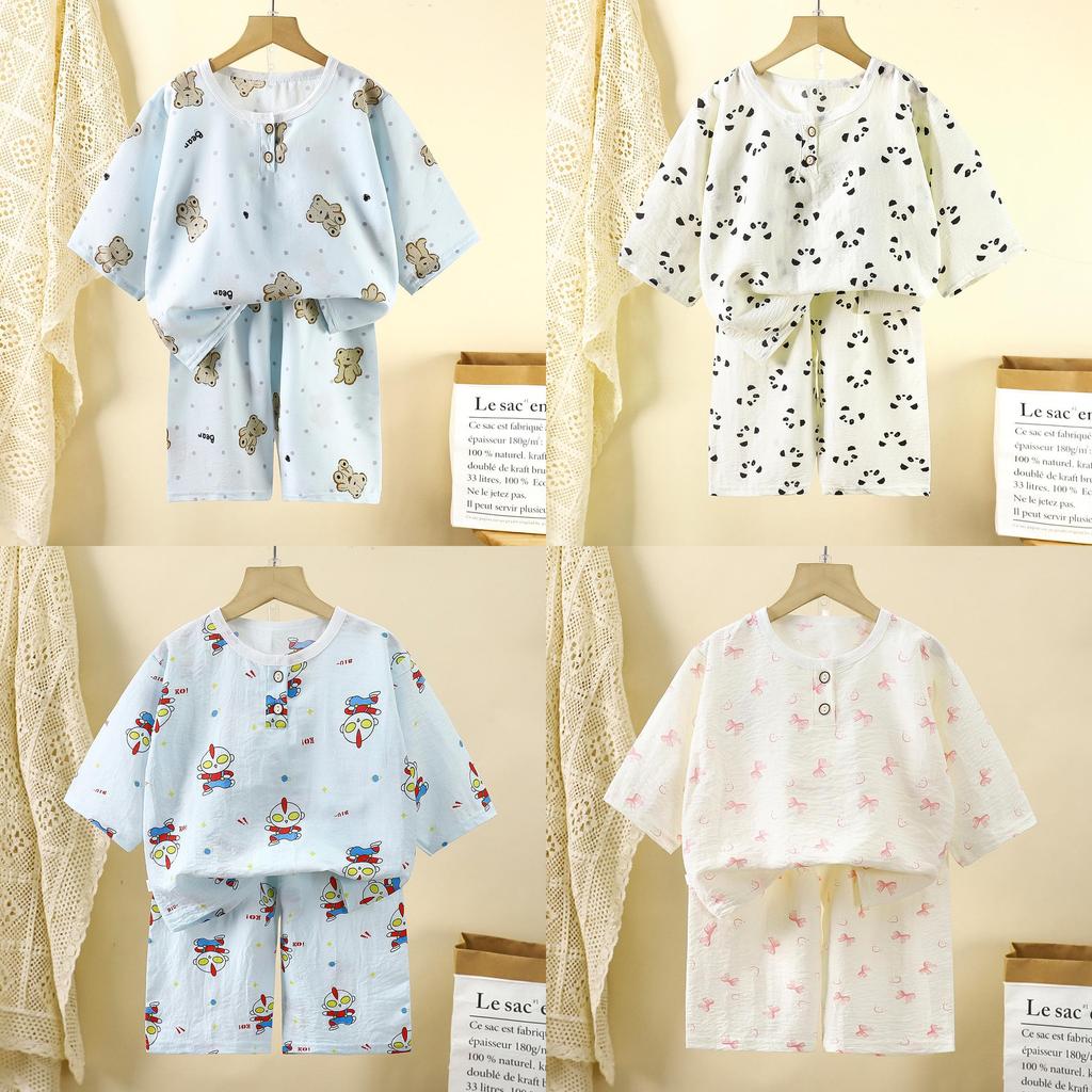 Childrens Cartoon Cotton Pajama Set With Breathable Fabric For Toddler Comfort