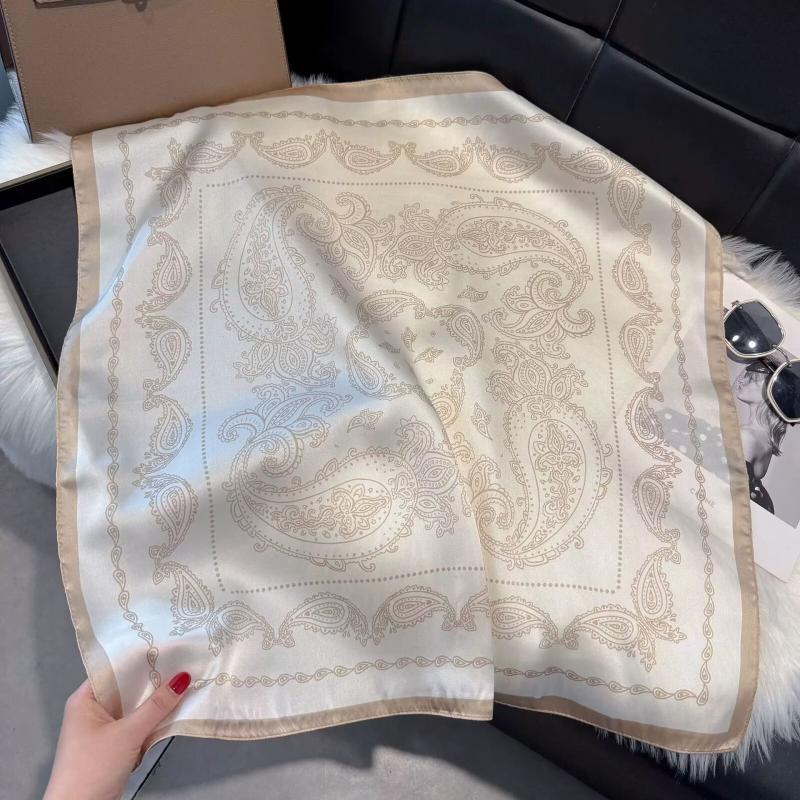 Minimalist Paisley Print Square Scarf Lightweight Bandana Satin Silk Hijab for Women Beach Vacation Outfit Neck Hair Accessory