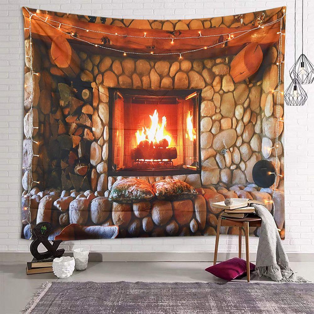 Fireplace Tapestry, Wall Hanging, Christmas 75x100