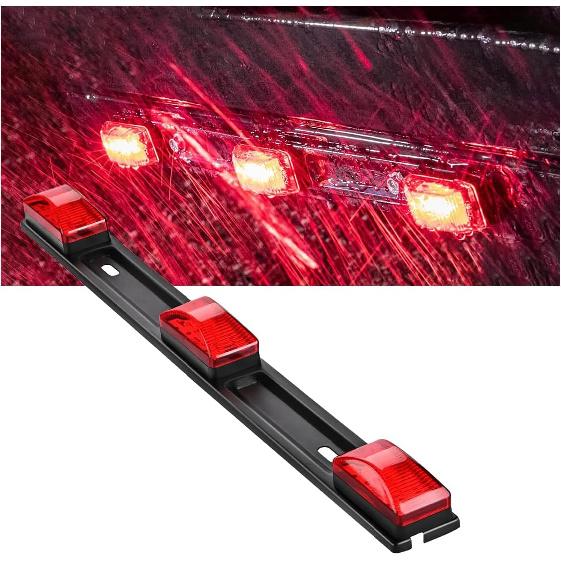 Car Trailer Tail Light Bar, 3-Light 9 LED Gap Identification Marker Light Strip With Stainless Steel Bracket, Identification Marker Light With Black