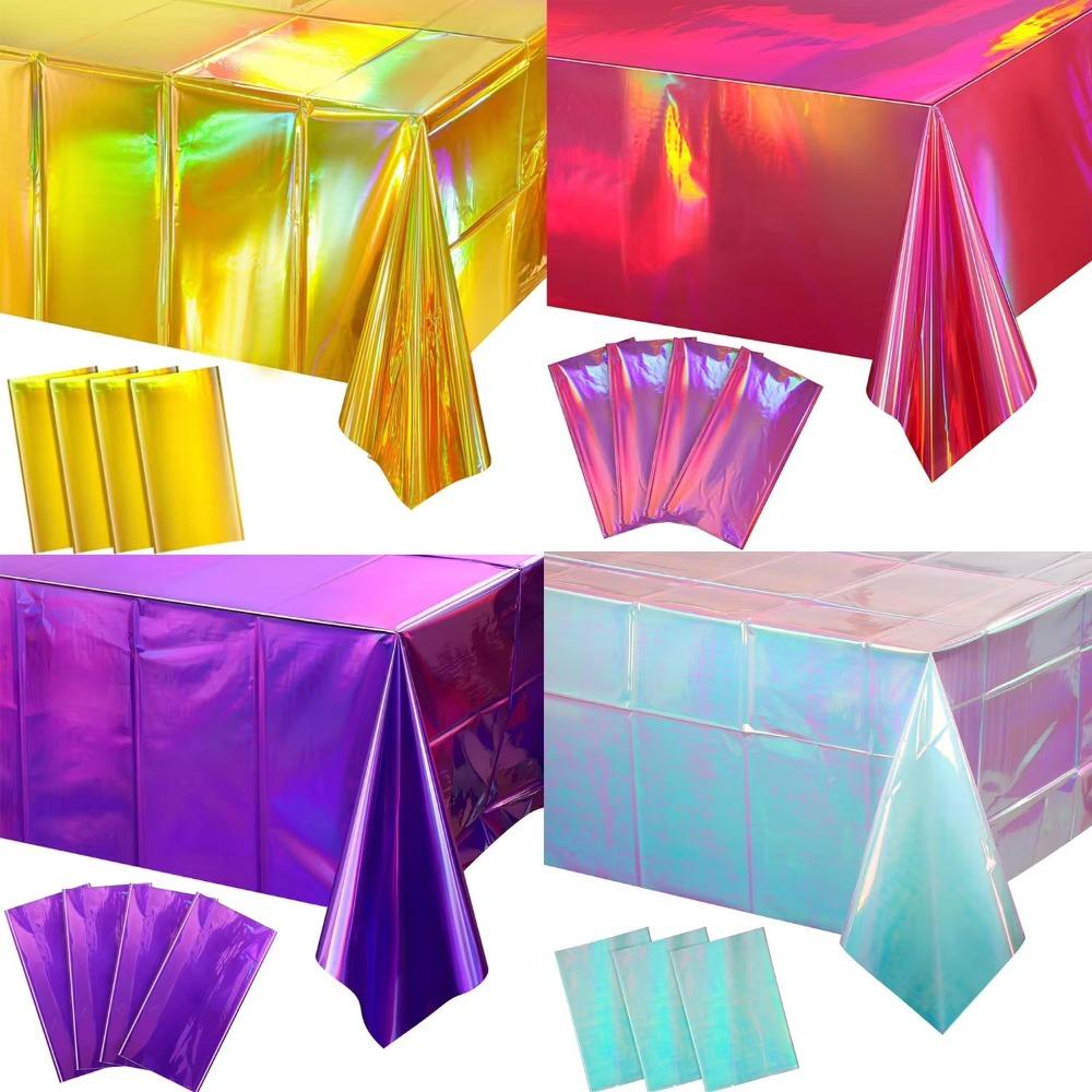 Foil Metallic Rectangle Table Cover Shiny Disposable Table Cloth  For Birthday Wedding