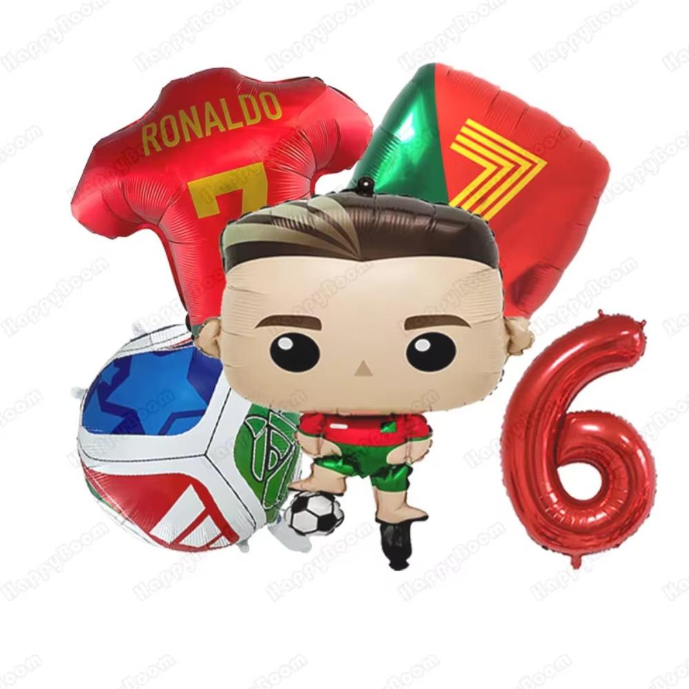 5Pcs Cartoon Cr7 Soccer Birthday Aluminum Film Balloons Set Football Themed Birthday Party Decoration Supplies Party Photo Prop