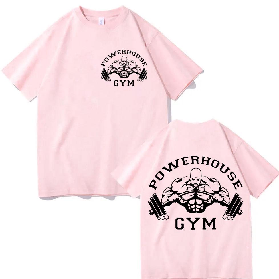 Powerhouse Gym Doppelseitige Grafik T-Shirts Mode Lässig Locker Kurzarm T-Shirts Herren Damen Hohe Qualität Baumwolle T-Shirts