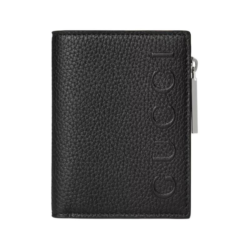 Gucci Logo Marki Klasyczne tłoczone logo Skórzany portfel Mały męski Czarny
