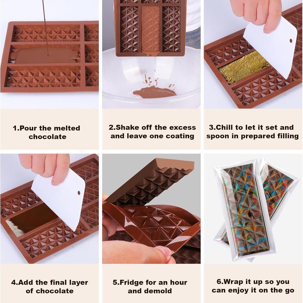 Silicone Chocolate Bar Mold Deep Chocolate Silicone Mold Reusable 6-Cavity Brownie Truffle Baking Mould Non-Stick For Boys Girls