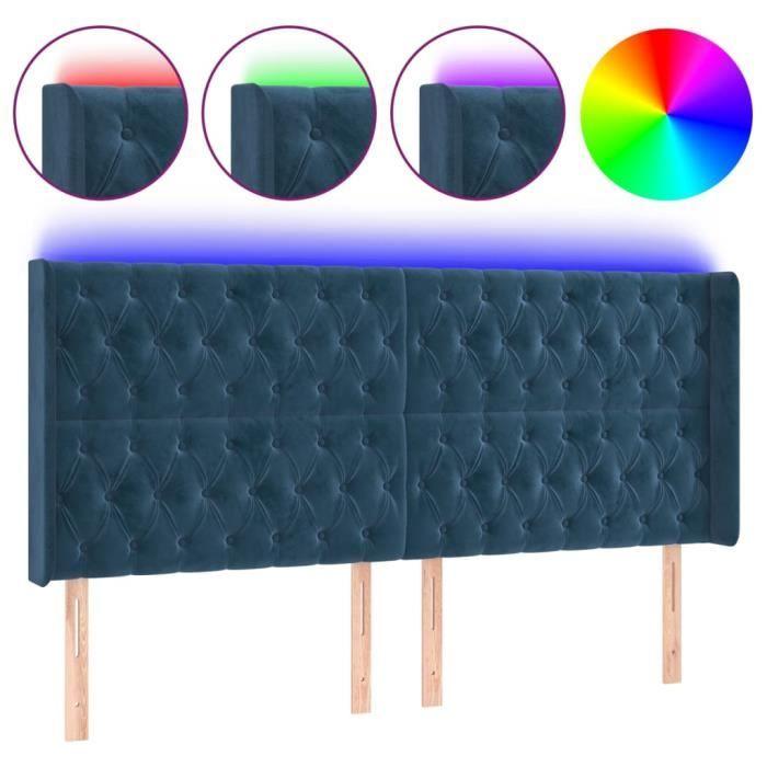 3124448 vidaXL Tête de lit à LED Bleu foncé 183x16x118-128 cm Velours