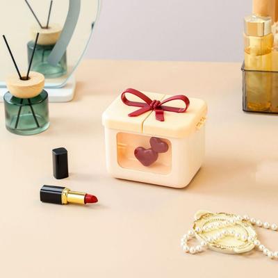 Plastická krabička na rtěnky s mašlí, prachotěsná, dopaminová, kosmetický úložný box s víkem, organizér na make-up, Valentýn