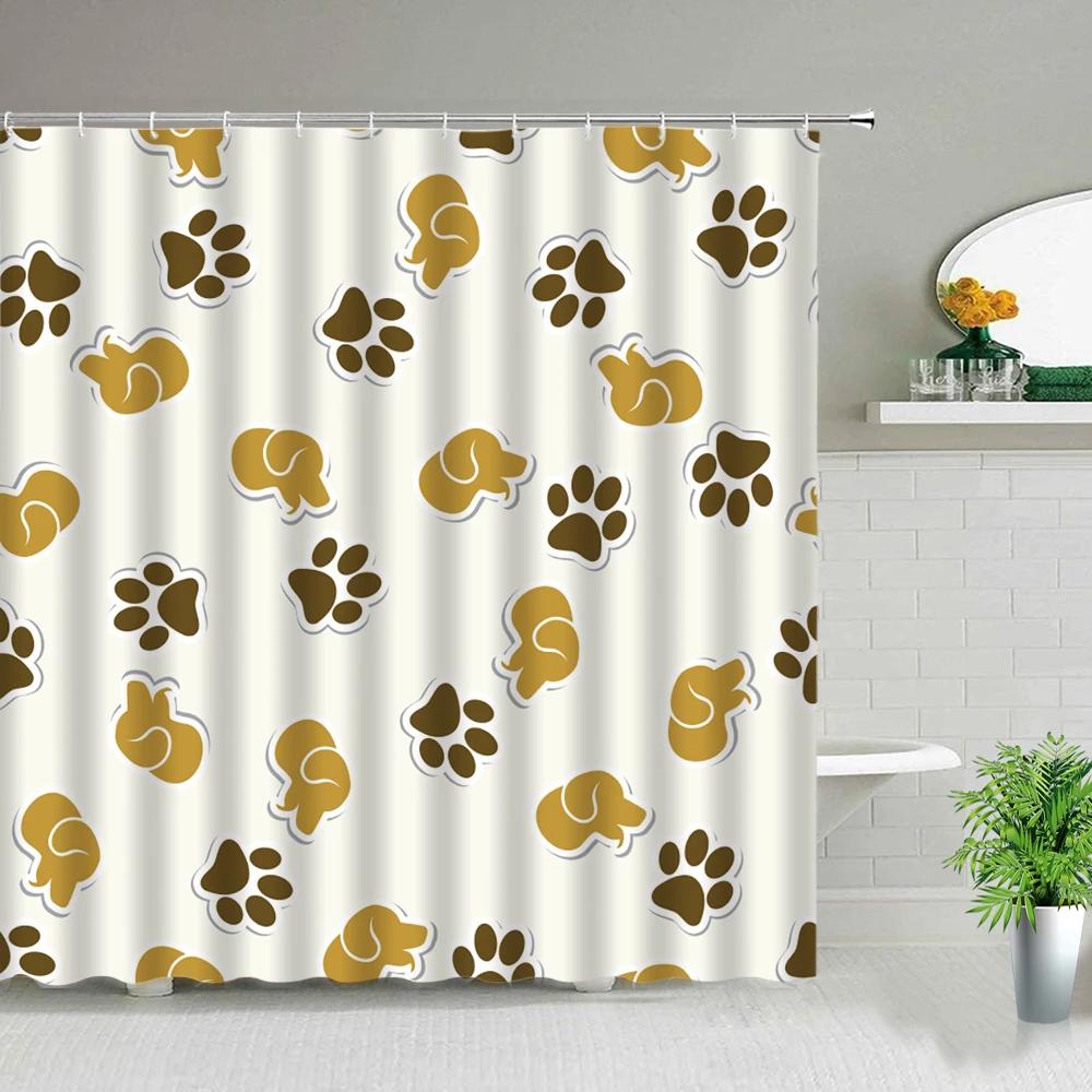Cartoon Animal Plant Shower Curtains Flower Dog Paw Print Christmas Kid Home Decor Fabric Bath Curtains Bathroom Accessories Set