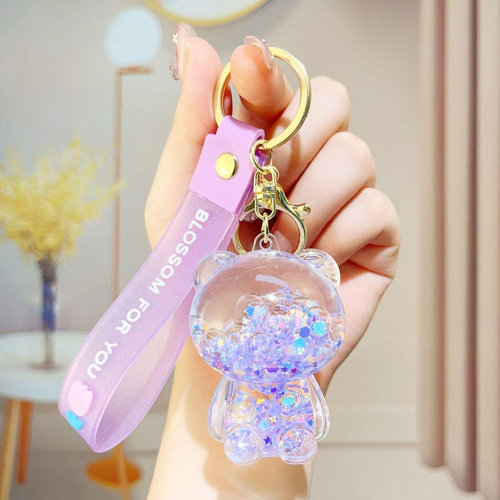 Creative Candy Bear Oil-Filled Keychain with Flowing Sand Pendant