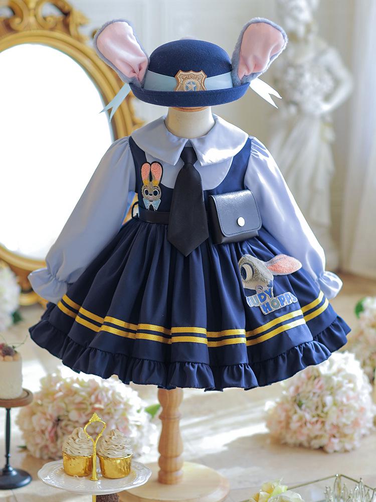 2025 Girls' Long Sleeve Rabbit Police Officer Lolita Princess Dress