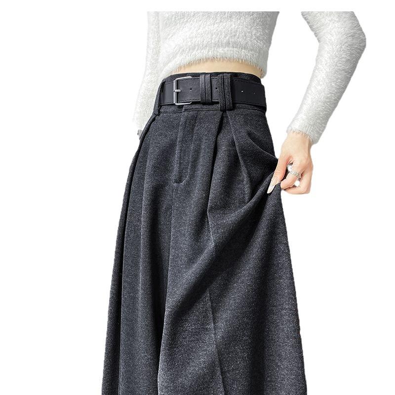 Wide-leg Women's Autumn and Winter Woolen Pants, Pleated High-waisted Slimming, Floor-length Suit Straight-leg Pants