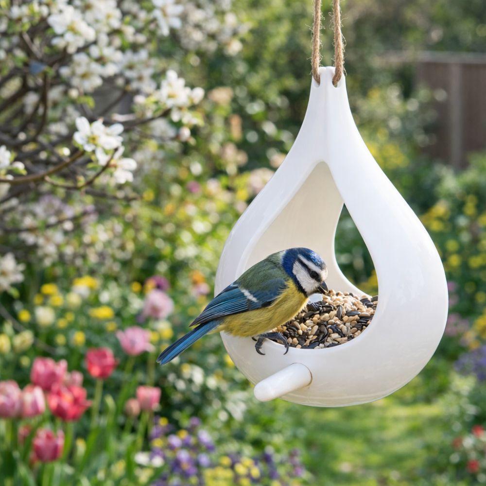 Plastic Bird Feeder House Raindrop Shaped Feeding Station Rainproof Bird Habitat  Outdoor