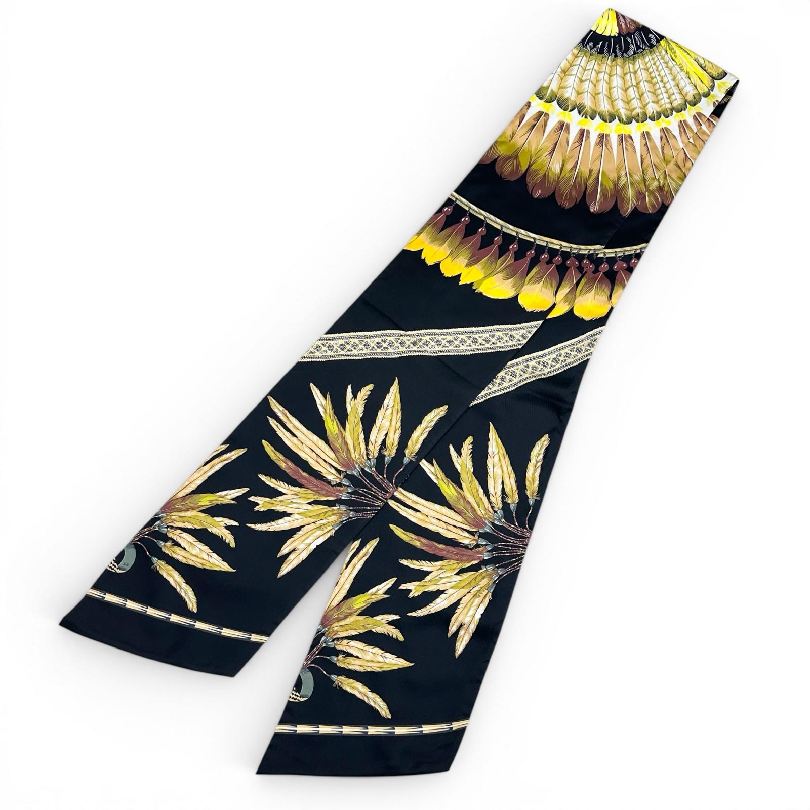 Excellent HERMES scarf Carre Long Maxi Twilly Brazil black silk Women Used