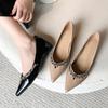 Rhinestone Ladies Pointed Toe Flat Soft Sole French Style Heightened Shallow Mouth Elegant Single Shoes