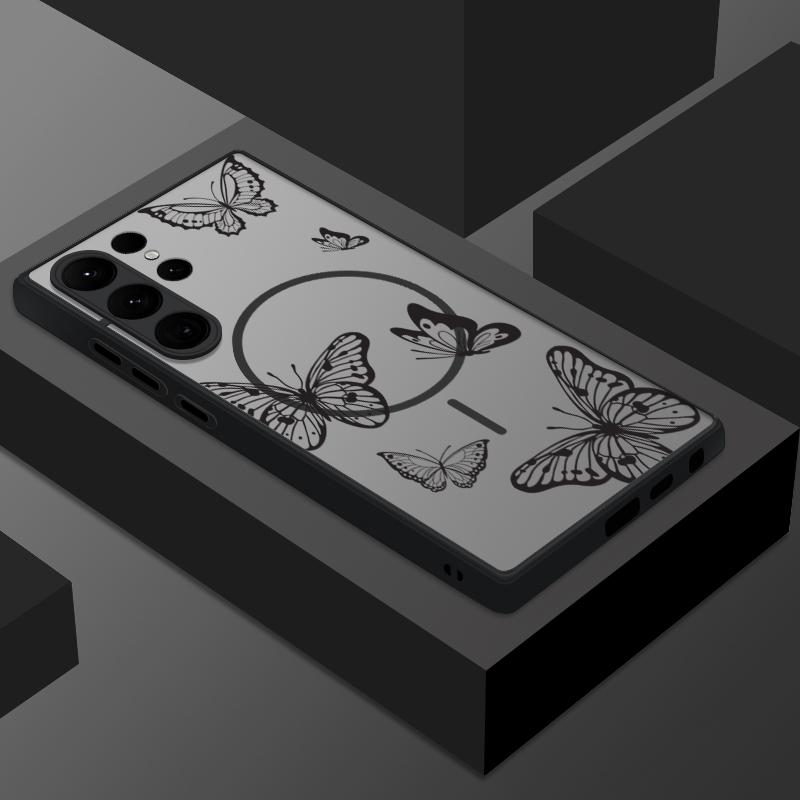 Magnetic Matte Case For Samsung Galaxy S26 S25 S24 Ultra S23 S24 S25 FE S22 Plus For Magsafe Hollow Out Butterfly Phone Cover