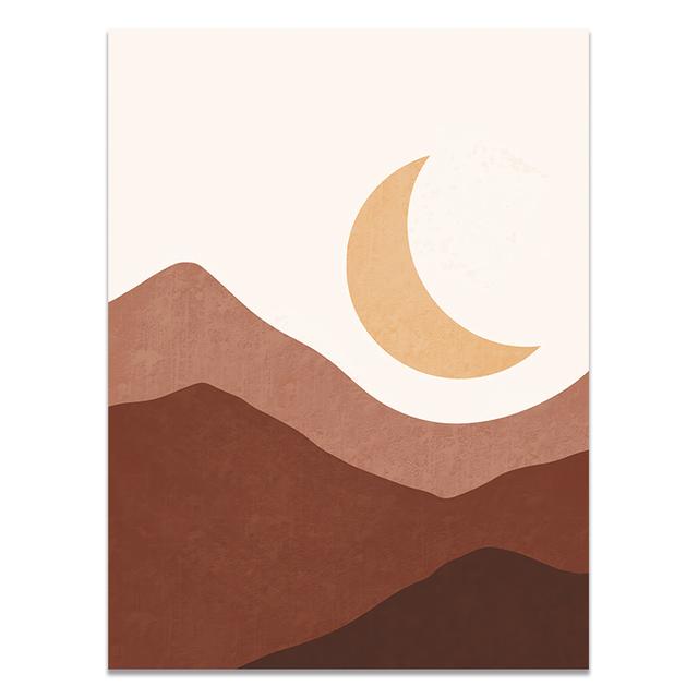 Abstract Landscape Wall Art  Sun Moon Canvas Painting Nordic Poster Mountain Texture Wall Pictures for Living Room Boho Decor