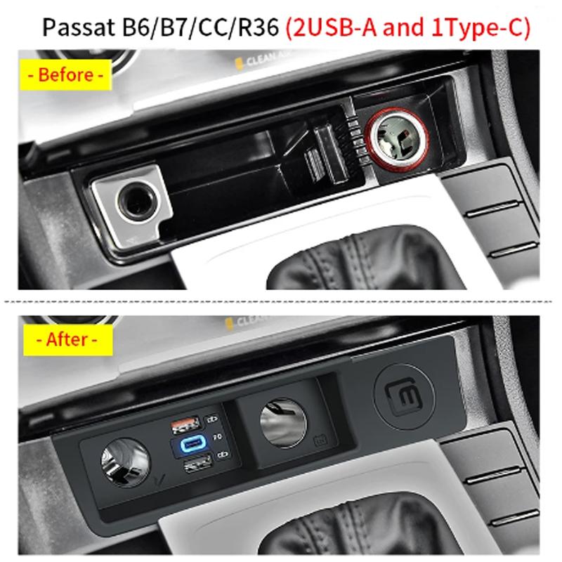 New 120W For VW Passat B6 B7 CC R36 Car Charger Cigarette Lighter Multifunctional USB Type C Fast Charging Volkswagen Accessorie