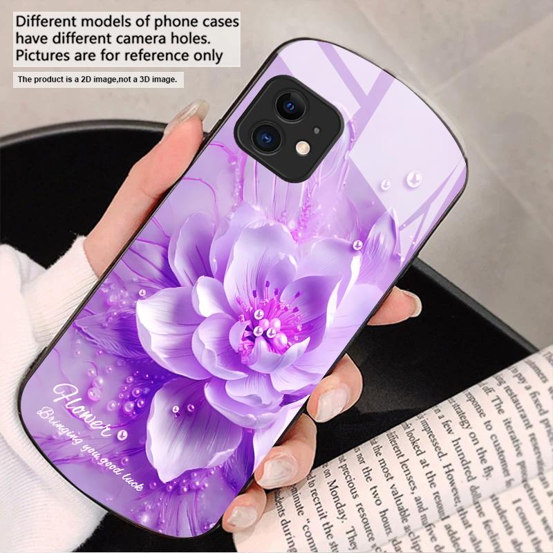 Blooming Blue Flowers For iPhone 17 16 15 14 13 Plus 12 Mini 11 Pro Max XR Xs Max X 7 8 6S 22 20 Elliptical Glass Phone Case