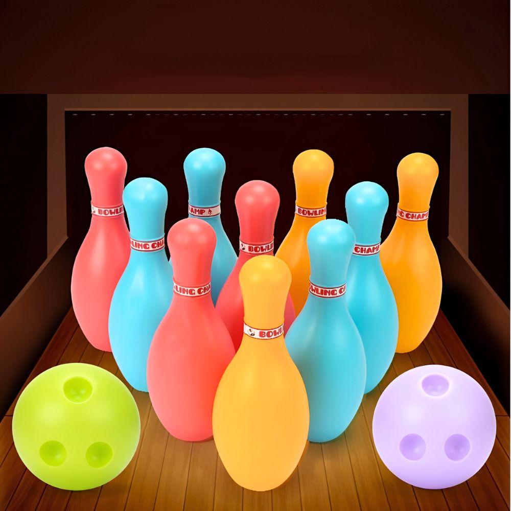 1/2 Sets Plastic Bowling Set, 10Pcs Colorful Bowling Pins with 2 Balls, Indoor Outdoor Bowling Sports Activity Supplies YMY