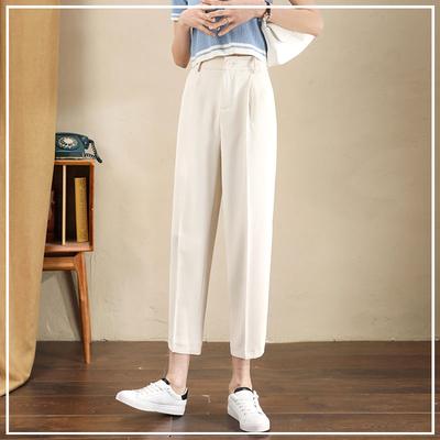New Summer Casual Loose Oversize Minimalist Commuting High Waisted Slimming Pocket Solid Color Versatile Cropped Pipe Pants