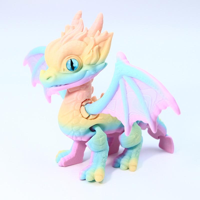 3D Printed Flying Dragon Statue Western Devil Dragon Joints Movable Simulation Eyes Pet Ornaments Office Desk Decor Handicrafts