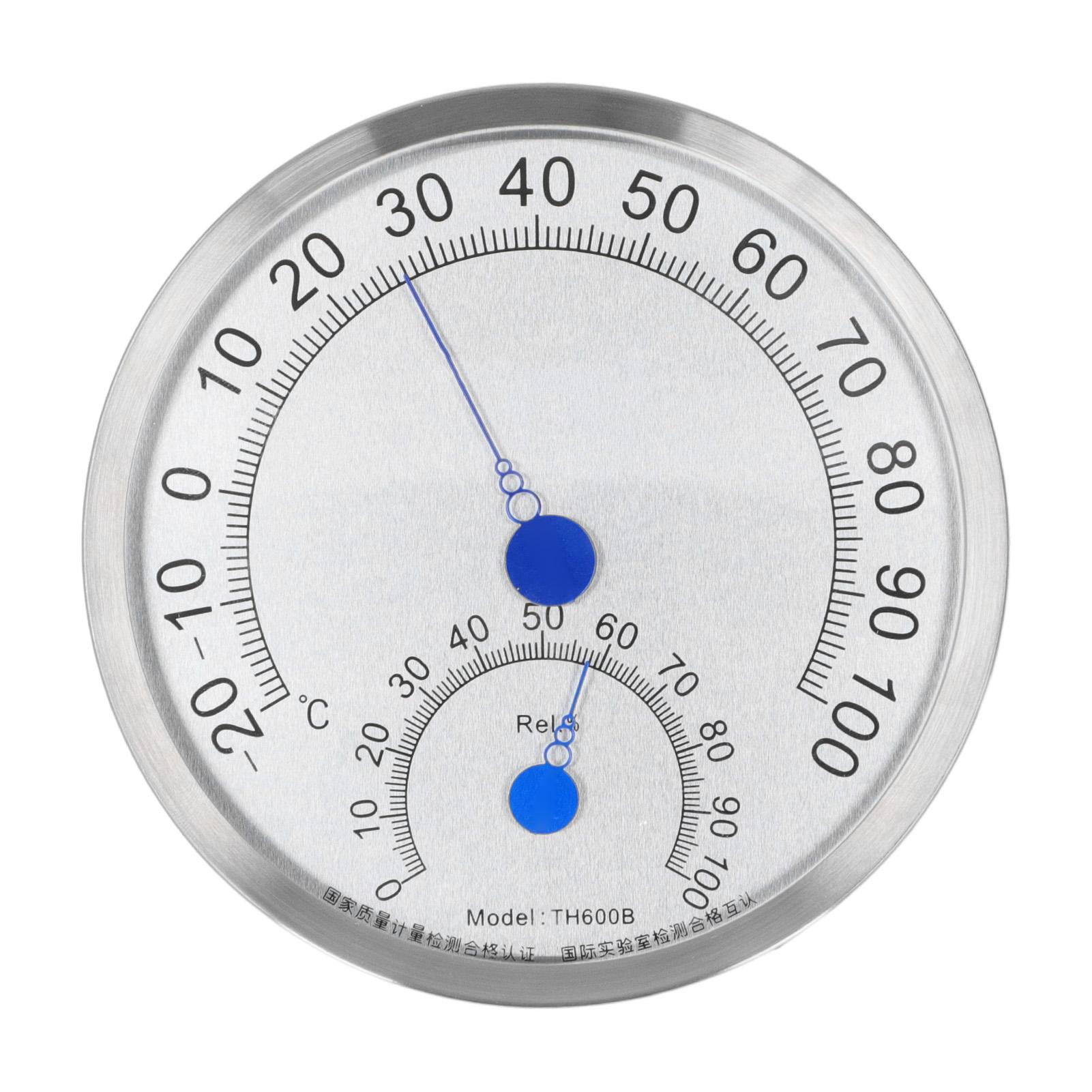 Round Thermometer Stainless Steel Waterproof Heat Resistant Thermometer Hygrometer for Outdoor Without Holder Stainless steel + magnesium alloy