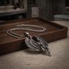 Ancient Egyptian Bastet Cat Double-Winged 3D Pendant On Stainless Steel Square Bead Chain
