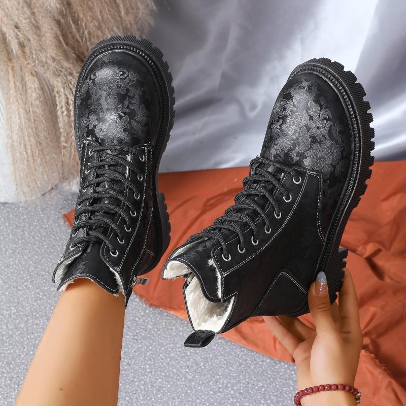 New Platform Ankle Boots Women Autumn Winter Waterproof Short Booties Mujer Fashion Lace Up Thick Sole Boots Plus Size35-42
