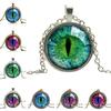 Vintage Jewelry Cat Eye Pendant Necklace Charm Rhinestone Chain Ethnic Necklace