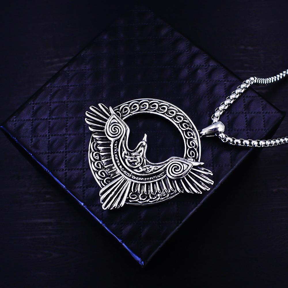 Nordic Celtic Viking Soaring Eagle Stainless Steel Men's Pendant Necklace