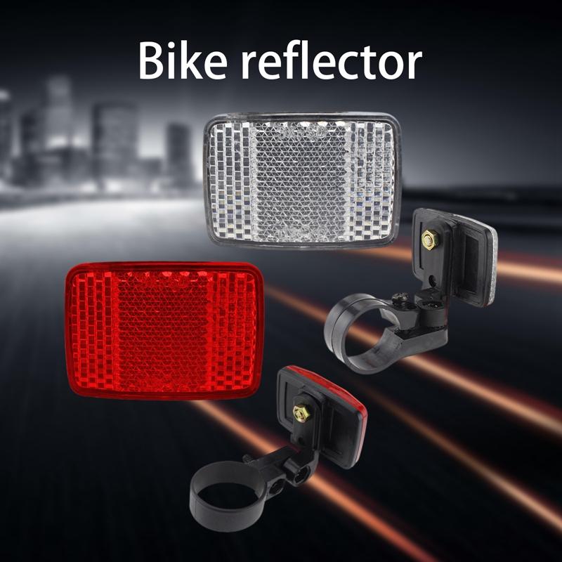 2pcs MTB Bike Front Rear Reflector Mountain Bicycle Red White Reflector Set With Mounting Bracket Night Riding Warning Accessory