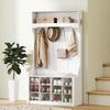 Hallway Coat Rack with Shelf, Bench, Hooks, Shoe Compartments, Particleboard, MDF, White