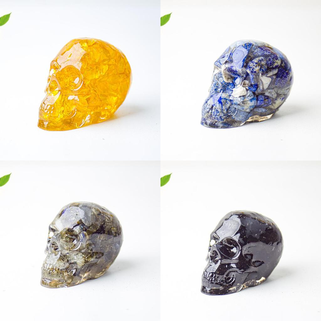 Crystal Resin Skull Decor With Natural Stones For Office And Home Tabletop Display