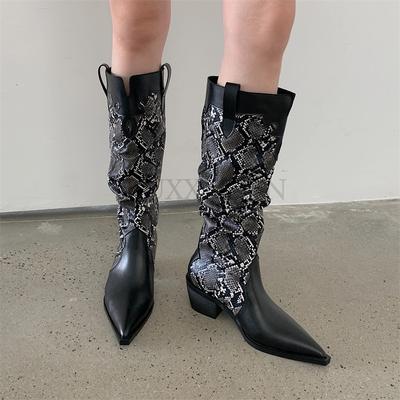 Fashion Mixed Colors Women Western Boots Slip On Pointed Toe Female Casual Outdoor Shoes Ladies Knee High Boots For Women