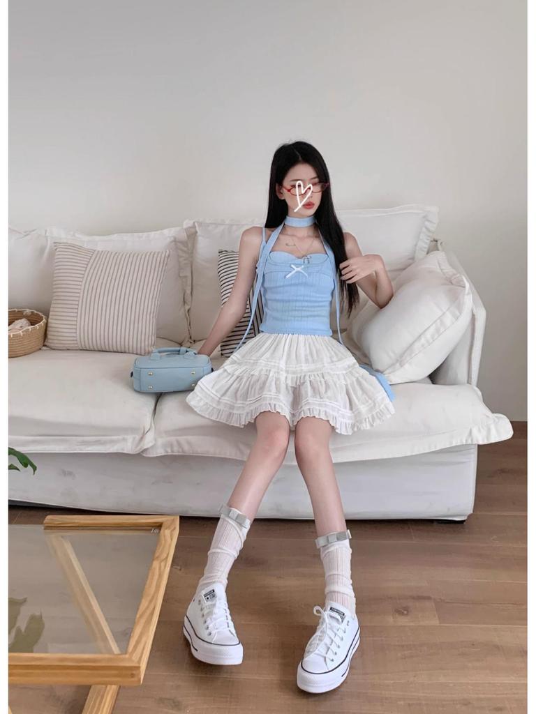 Summer 2025 Women's High-Waist White A-Line Puffy Skirt - Anti-Exposure, Hip-Wrapped Design