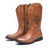 Men High Boots Western Cowboy Boots Motorcycle Casual Boots Brown Leather Punk Boots Street Style Plus Size Boots