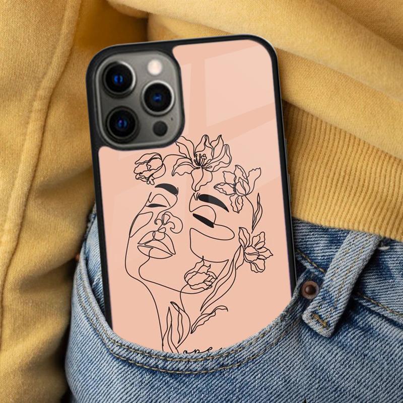Line Art Sketch Flower Girl Protection Soft Phone Case for iPhone 17 Air 16e Pro max 15 Pro 13 14 Plus 11 12 MagSafe Magnetic