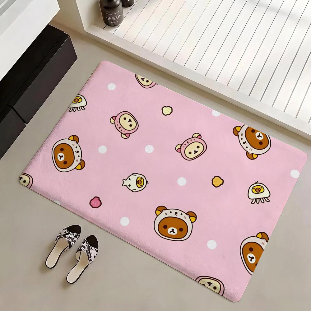 Floor Mat Eco Flannel Doormat Non-Slip Odorless Indoor Soft Short Plush Floor Rug R-Rilakkuma Anime