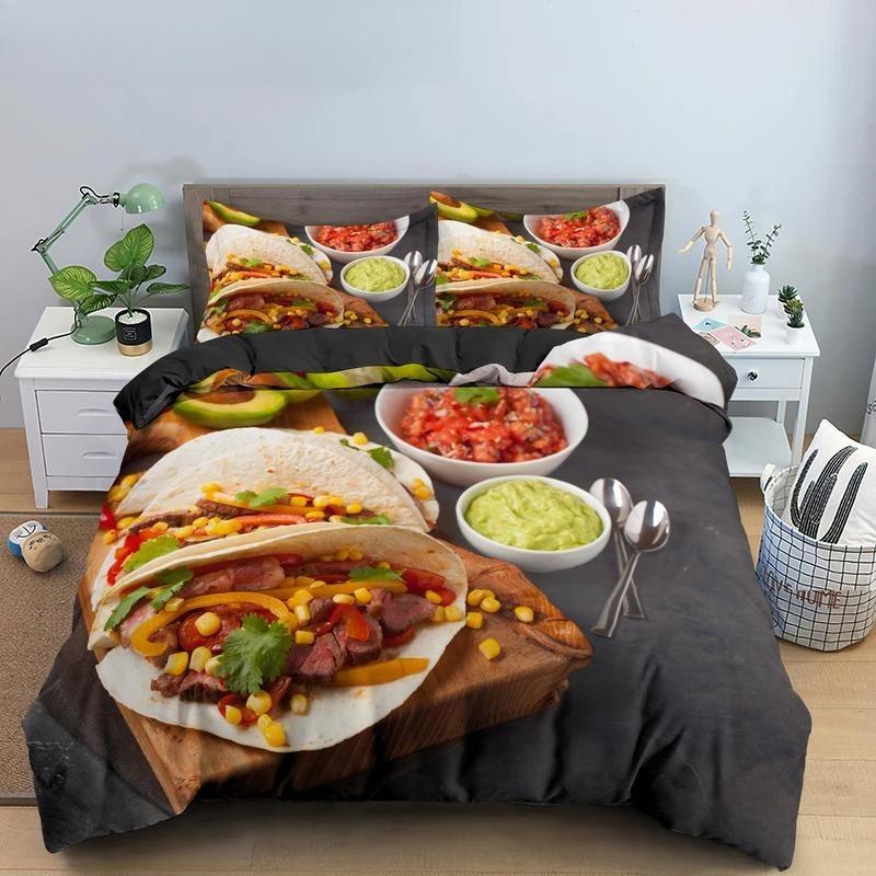 Essen Rindfleisch Bettwäsche Set 3D Frisches Fleisch Bettbezug King/Queen Größe Köstliche Meeresfrüchte Sashimi Hähnchenschenkel Steak Realistischer Bettdeckenbezug