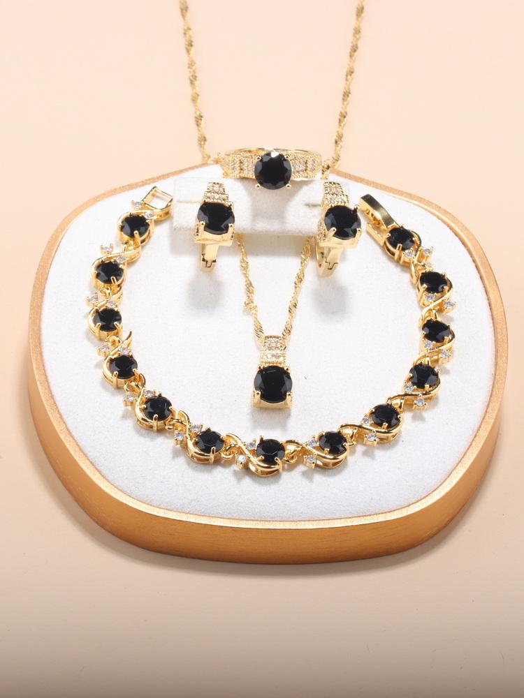 5-Piece New Moroccan Wedding Jewelry  Gold Plated Costume Necklace And Earrings Green Sets African Women Classic Accessories