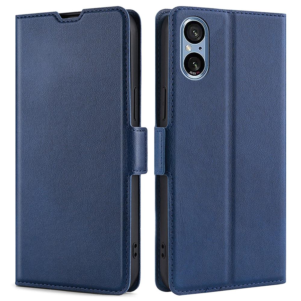 

For Sony Xperia 5 V Case Anti-scratch PU Leather Supporting Stand Phone Cover Blue