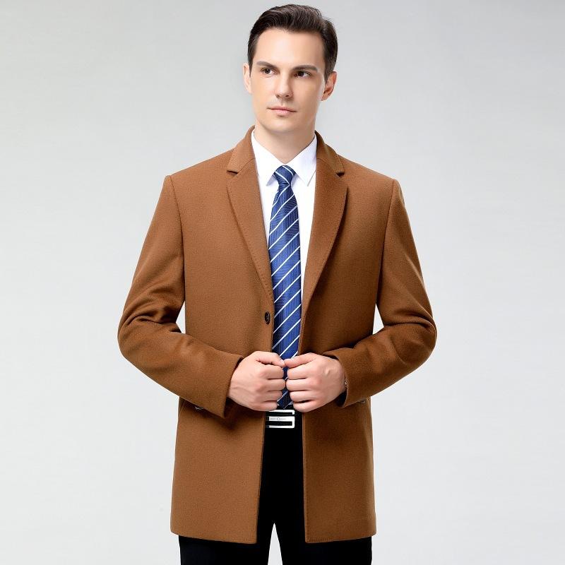 Autumn and winter men's new thickened loose wool coat for middle-aged and elderly men, business casual long cashmere windbreaker