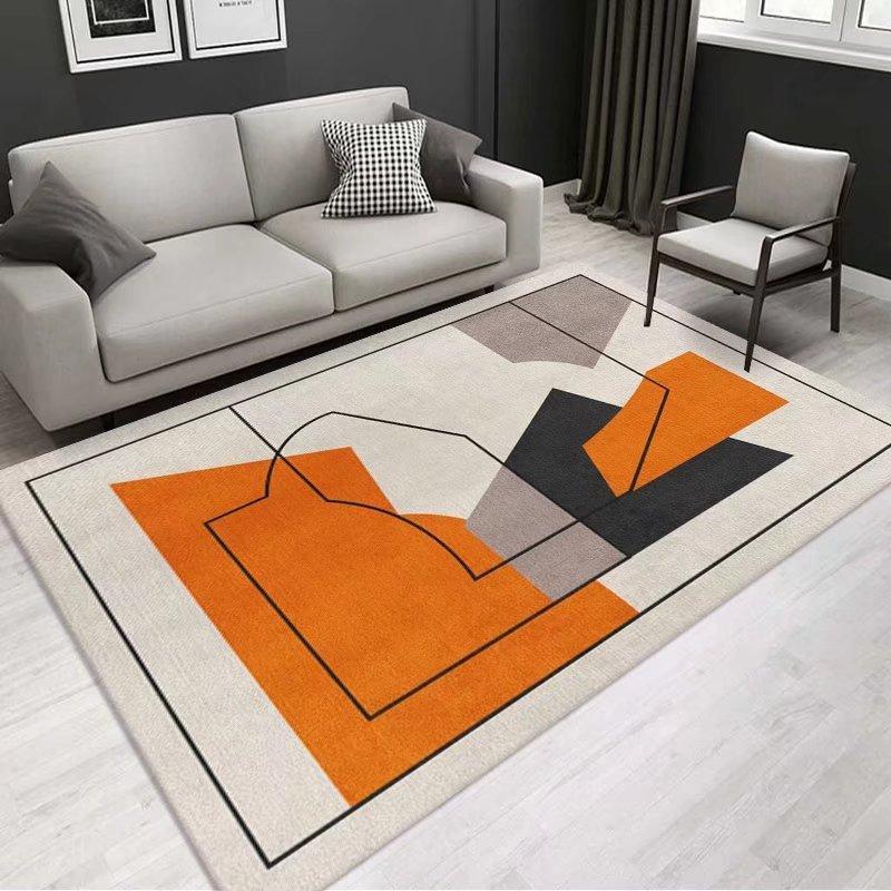 Soft Orange Living Room Carpet European Geometric Home Decoration Rug Washable Cloakroom Floor Mat Large Size Bedroom Rugs 2x3m