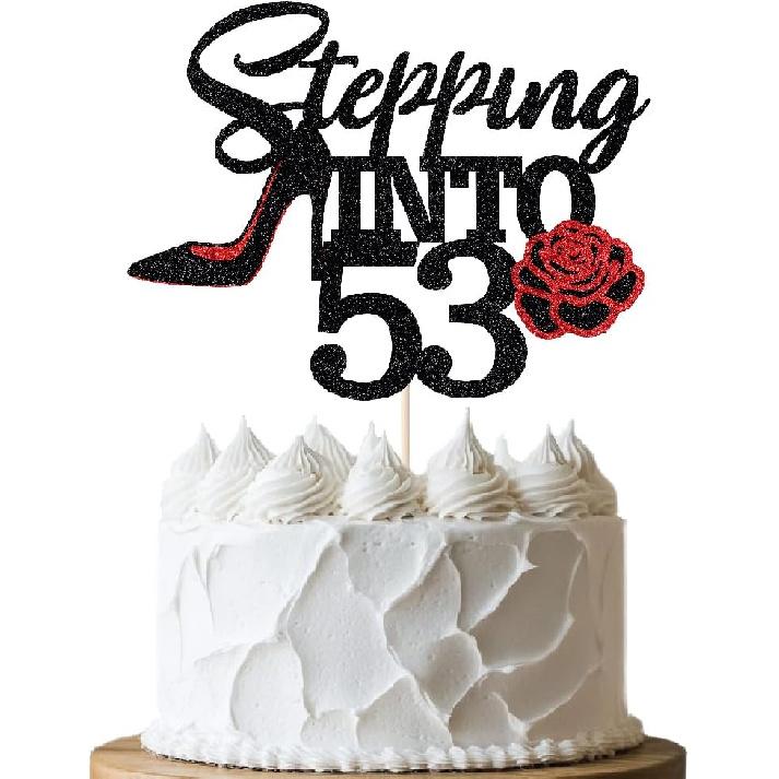 Stepping Into 40 Cake Topper,Still Fabulous at 40 Cake Decor,Funny Happy 40th Birthday Party Supplies,Highheel Rose Sign Cheers to 40 Years Black Red