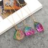 Regalo di gioielli per feste da donna a catena con ciondolo in pietra naturale color arcobaleno