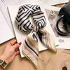 70cm White Stripe Nordic Style Silk Scarf Women Large Square Shawl Simple Chic Decorative Versatile Headwear Clothing Bags Scarf