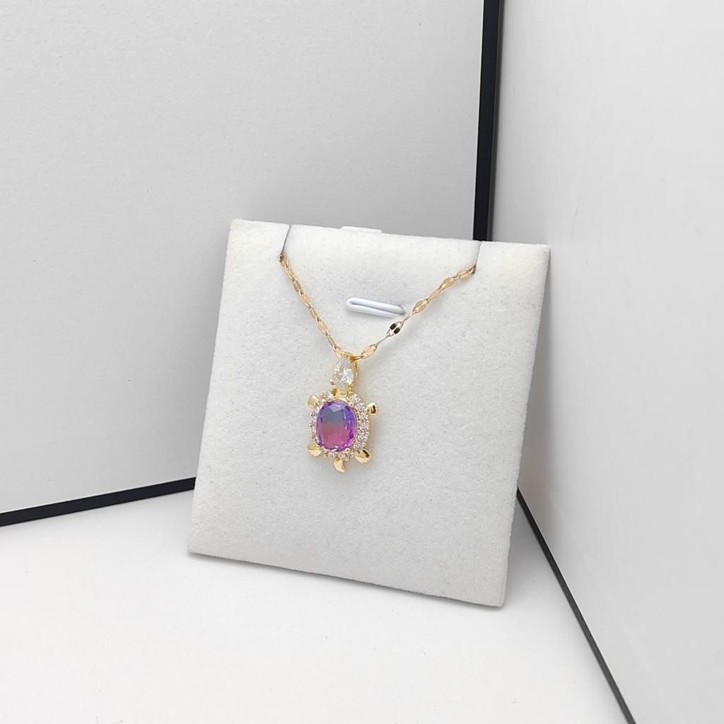 New Fashion Titanium Steel Copper Inlaid Colorful Amethyst  Zircon Ocean Turtle Necklace with Simple Stainless Steel Chain