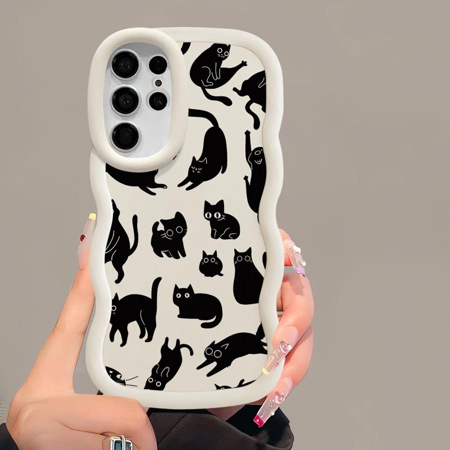 Case for Samsung Galaxy S21 S25 S24 A26 S22 Ultra S23 Plus A25 S20 FE Soft Phone Cover A35 A36 A34 A24 A55 A54 Black Cat Cartoon