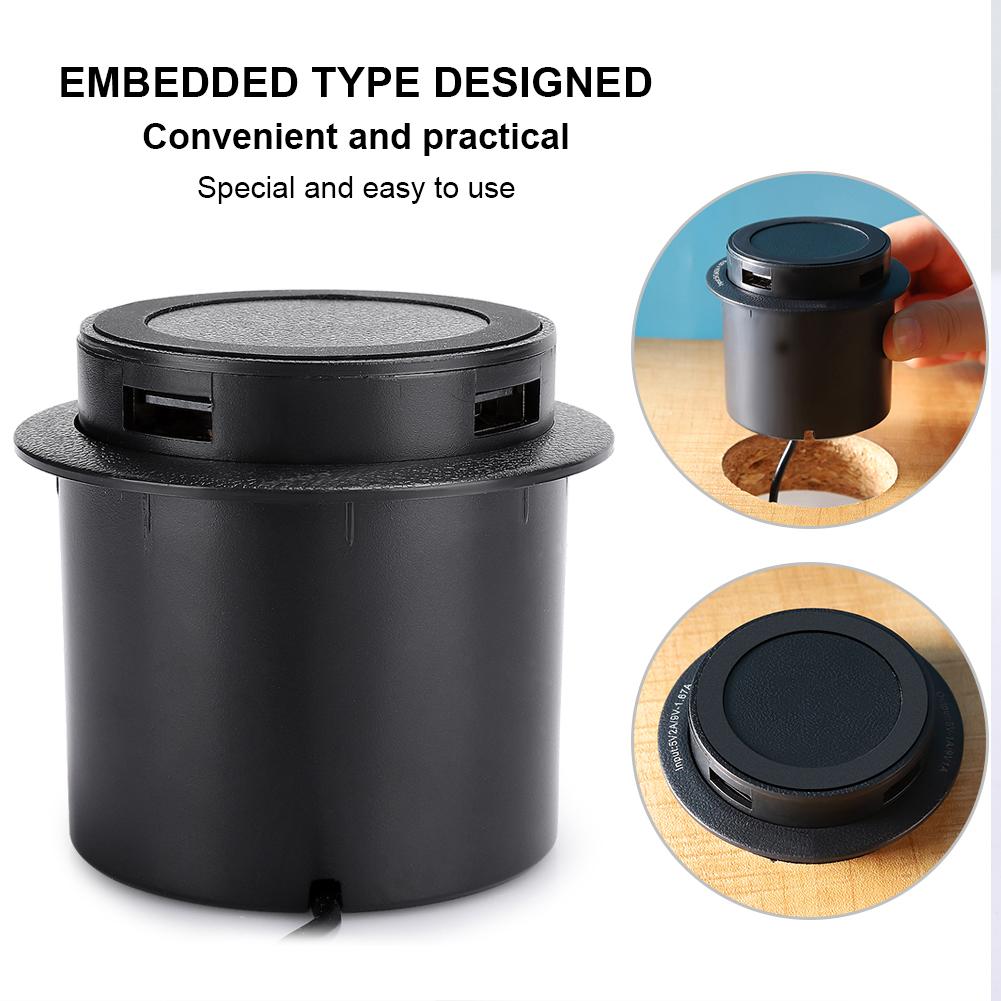 QI 10W ABS Black Convenient Practical Desktop Embedded 3 In 1 Double USB Rise Fall Wireless Charger